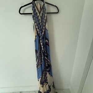 Alexis Blue, Cream & Purple Halter Maxi Dress